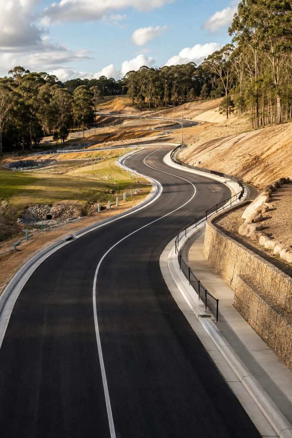 New subdivision road winding through cleared land